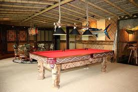 Tiki Themed Pool Table And Lounge Area Tiki Lounge Man Cave Modern Man Cave