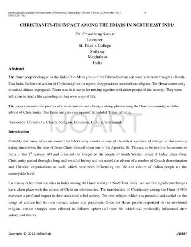 PDF) CHRISTIANITY-ITS IMPACT AMONG THE HMARS IN NORTH EAST INDIA