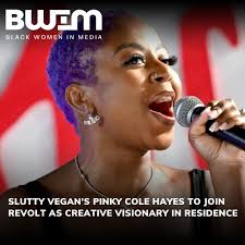 Pinky Cole Hayes is taking her leadership expertise to Revolt. The Slutty  Vegan founder will be the growing media platform's first-ever Creative  Visionary in Residence. Revolt shared the news July 23, citing