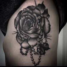 Black And Grey Flower Tattoos For Women Image Result For Black And Gray Sleeve Tattoos Pearls Girls Pearl Tattoo Rose Tattoos Jewel Tattoo