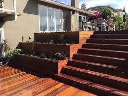 Ipe Stairs And Planters Hillside Deck Backyard Hill Landscaping Exterior Stairs