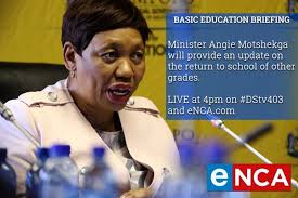 She said only senior officials would start working from 4 may to help with. Encanews Coming Up At 4pm The Minister Of Basic Education Angie Motshekga Will Brief The Country On The Return To School Of Other Grades Backtoschool Live On Dstv403 And Enca Com