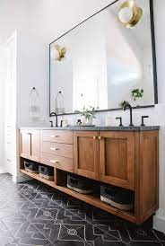 A Countdown Of Our Top Pinned Images From The Year Emily Henderson Wood Bathroom Vanity Bathroom Interior Design Black Floor Tiles
