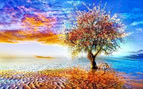 Perpaduan warna pastel, seperti warna salem, putih, pink, ungu, dan hijau telur asin menjadikannya terlihat. Lukisan Pohon Biru Coklat Biru Dan Krem Pohon Pohon Estetika Artistik Wallpaper Hd Wallpaperbetter