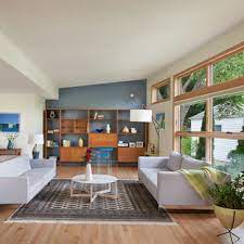 You can invest in the bigger items that you'll love forever while also creating a clean, calm living space. 75 Beautiful Mid Century Modern Living Room With Blue Walls Pictures Ideas July 2021 Houzz