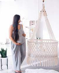 hanging bassinet in macrame wicker base handmade in nicaragua bebek besigi bohem dekorasyon besik
