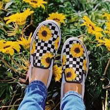 sunflower sneakers custom vans custom shoes vans custom sneakers floral vans slip on vans han vans shoes fashion vans slip on shoes floral vans