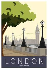 London Art Print Travel Railway Poster Of London Southbank Etsy London Poster London Art Print Retro Travel Poster