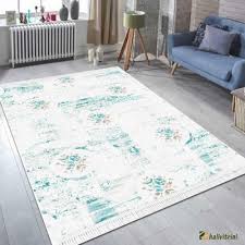Bahariye Yolluk Hali 77x300 Ruby Ha9687 Krem Mavi Halilar Mavi Hali Mavi