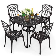 0.59l x 0.59w x 86. Nuu Garden 5 Piece Outdoor Furniture Dining Set All Weather Cast Aluminum Conversation Set Includes 4 Chairs And 1 Round Table With Umbrella Hole For Patio Garden Deck Lattice Design Antique Bronze Buy Online In