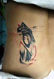 Lovely Black Red Geometric Cat Tattoo On Ribs Cat Tattoos Tattooimages Biz Minimalist Cat Tattoo Geometric Cat Tattoo Geometric Lion Tattoo