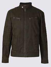 Washed Cotton Blend Biker Jacket M S Collection M S Biker Jacket Jackets Textured Sleeves