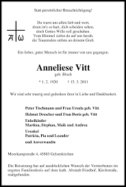 Uttryck med speciell betydelse som inte nödvändigtvis fungerar som ett (steady background noise). Traueranzeigen Von Anneliese Vitt Waz Trauer De