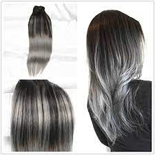 Stella Reina Sombre Silver Balayage Clips In Hair Extensions 7pcs 120g Dip Dye Co Clip In Hair Extensions Brown Hair With Silver Highlights Short Hair Balayage