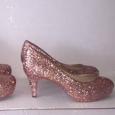 Sparkly Metallic Rose Gold Pink Glitter Low Heel Wedding Bride Sweet 16 Prom Shoes Glitter Shoe Co Low Heels Wedding Pink Wedding Shoes Prom Shoes Glitter