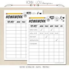 Homework Chart Printable Instant Download Diy Hand Illustrated Childrens Weekly Homework And Responsibilities Super Hero Style