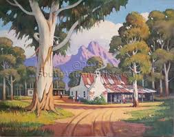 Cape Farm Yard With Gum Trees Landscape Art African Art Paintings South African Art
