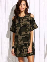 Shop Open Shoulder Camo Tee Dress Online Shein Offers Open Shoulder Camo Tee Dress Amp More To Fit Your Fashionable Nee Camo Dress Short Brown Dress Fashion