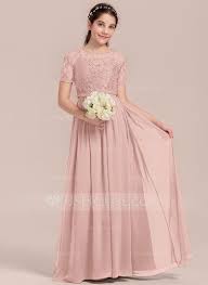 A Line Princess Scoop Neck Floor Length Chiffon Junior Bridesmaid Dress Junior Bridesmaid Dresses Pretty Girl Dresses Blush Flower Girl Dresses