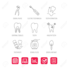 Tooth Extraction Electric Toothbrush Icons Dental Implant