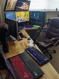 L shaped gaming desk are far away better than old architecture desks. Made A Custom 20 U Shaped Polyurethane Butcher Block Desk For My Streaming Setup Battlestations