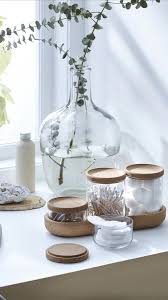 Saxborga Jar With Lid And Tray Set Of 5 Glass Cork Ikea Switzerland Bathroom Counter Decor Bathroom Decor Ikea Bathroom