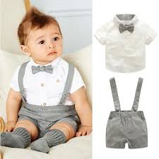 2pcs Set Baby Boys Suspenders Clothes Suits New Fashion Gentleman White Short Sleeve Shirt Suspenders Newborn Boy Clothes Baby Boy Suit Baby Boy Wedding Outfit