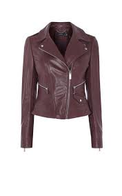 Karen Millen Leather Biker Jacket Dark Red Purple Leather Jacket Short Leather Jacket Leather Moto Jacket
