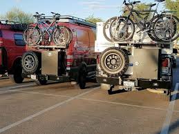 Swing Away Bike Rack On A Mercedes Sprinter Van By Sportsmobile And A Toyota Tundra With A 4 Wheel Camper Bo Mercedes Sprinter Camper Sprinter Van Build A Bike