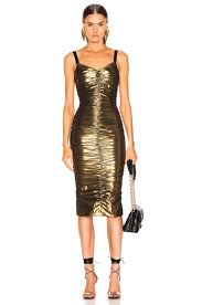 Dolce Gabbana Stretch Lame Ruched Dress In Gold Fwrd Ruched Dress Dresses Nice Dresses