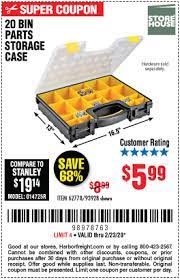 Storehouse 20 Bin Medium Portable Parts Storage Case For 5 99 Harbor Freight Tools Storage Case