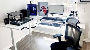 Palladian blue by benjamin moore great his and hers office. Make Your L Shaped Desk For Dual Monitor Setup More Productive