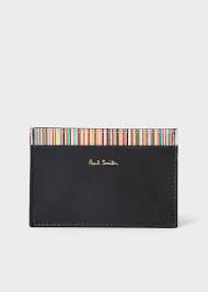 Tired of carrying an oversized wallet in your pocket all the time? Men S Black Leather Credit Card Holder With Signature Stripe Trim Paul Smith Us