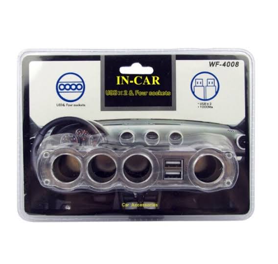 UNBRAND IN-CAR USB-2 & FOUR SOCKETS - WF-4008 