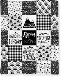 Black And White Personalized Baby Blanket Personalized Woodland Mountains Baby Blanket Black Puddle Kickers In 2020 Mountain Baby Blanket Woodland Baby Blanket Blanket Black