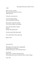 Dec 03, 2019 · puisi tentang makanan sehat dan bergizi puisi adalah bentuk karya sastra yang terikat oleh irama, rima dan penyusun bait dan baris yang bahasanya terlihat indah dan penuh makna. Pdf Kumpulan Puisi Puisi Chairil Anwar Aku Tjetjep Saefudien Academia Edu