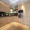 White oak flooring with medium oak cabinets modern wood kitchen. 1