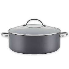 anolon professional nonstick 7 5 qt hard anodized covered wide stock pot in grey bed bath beyond anolon nonstick stock pot