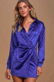 Royal blue long sleeve shirt. Total Sweetness Royal Blue Satin Long Sleeve Shirt Dress Dress Shirt Sleeves Satin Long Sleeve Blue Satin Dress