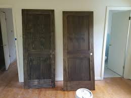 Wood Conditioner Makes All The Difference Pine Doors Minwax Jacobean Stain On Left Minwax Pre Sta Stained Doors White Trim Stained Doors Wood Doors Interior