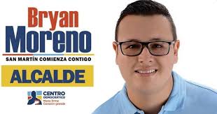Bryan Moreno Sánchez. Candidato a la Alcaldía de San Martín. Propone  disminuir la brecha entre el campo y lo urbano, con programas reales, y que  generen desarrollo y bienestar social. El 27