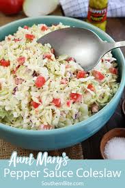 In the lexington, nc tradition, this slaw replaces the traditional mayonnaise base with ketchup, which, when mixed with sugar and hot sauce, results in a slaw with a flavor similar to the region's famous vinegary barbecue sauce. Aunt Mary S Pepper Sauce Coleslaw Southern Bite