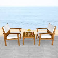 The patio table includes a butterfly extension and can accommodate an umbrella so you can stay out of the sun if you'd like to. Buy 3 Piece Acacia Wood Patio Bistro Set Patio Furniture Outdoor Chat Conversation Table Chair Set Outdoor Wood Chat Set With Water Resistant Cushions And Coffee Table Chairs For Beach Backyard Garden Online