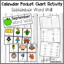September Word Wall Calendar Pocket Chart Activity