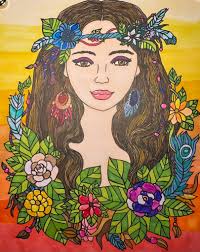From Bohemian Spirit Glitter Coloring Book published by Posh and colored  with Sharpies.