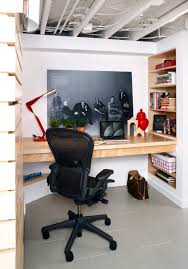 This basement has a home gym, a full bath, home theater area, home office, wet bar, half wall counter area, and lot's of storage. Basement Home Office Houzz