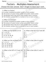 4 Worksheet Free Math Worksheets Sixth Grade 6 Factoring Least Common Multiple Lcm 2 Numbers Factors And Multiples Free Math Worksheets Greatest Common Factors