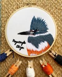Thank you very much for sharing this great pattern ! Belted Kingfisher Embroidery