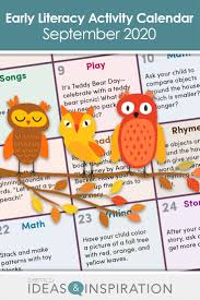 Early Literacy Activity Calendar Sept 2020 In 2020 Early Literacy Early Literacy Activities Literacy Activities
