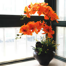 1 Set Orange Color Orchids Cloth Flower With Leaves Artificial Orchids Arrangement No Vase Flower Flower Flowers Orangeartificial Flowers With Vase Aliexpress